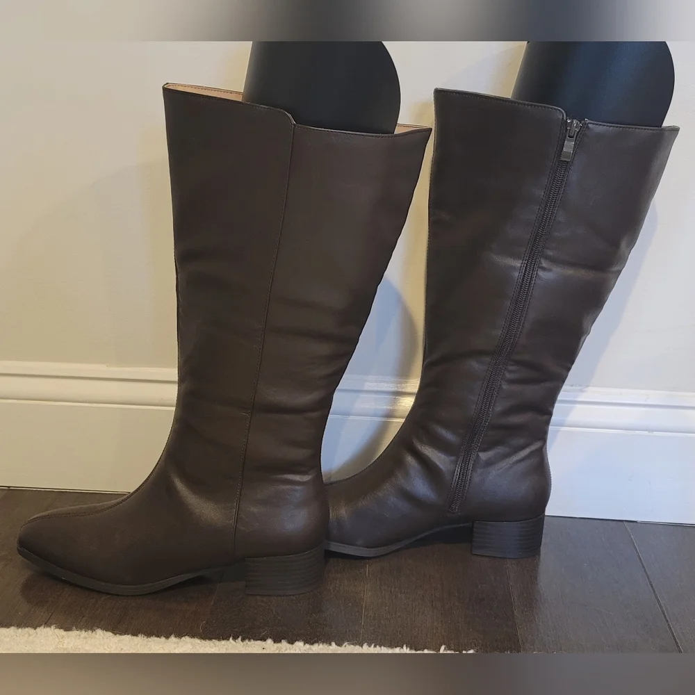 NWOB Devri Extra Wide Calf Knee High Boots, Brown, Vegan Leather - Picture 4 of 5